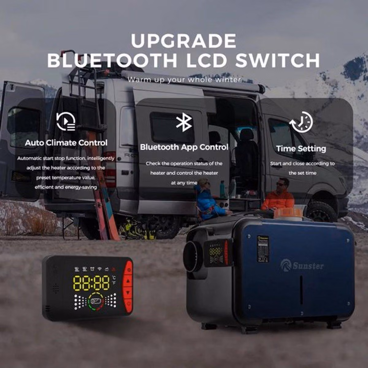 Stufa diesel da 8 kW, disponibile in versione 12V e 24V, con controllo tramite app Bluetooth, ideale per veicoli e officine