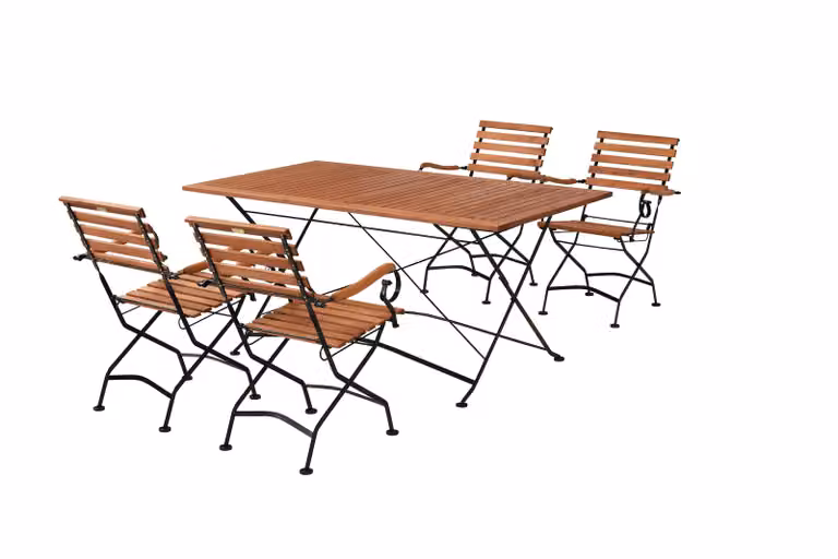 Set di mobili da giardino Merxx Schlossgarten 5 pezzi, 4 poltrone pieghevoli, tavolo pieghevole 160 x 90 cm - acciaio piatto con eucalipto
