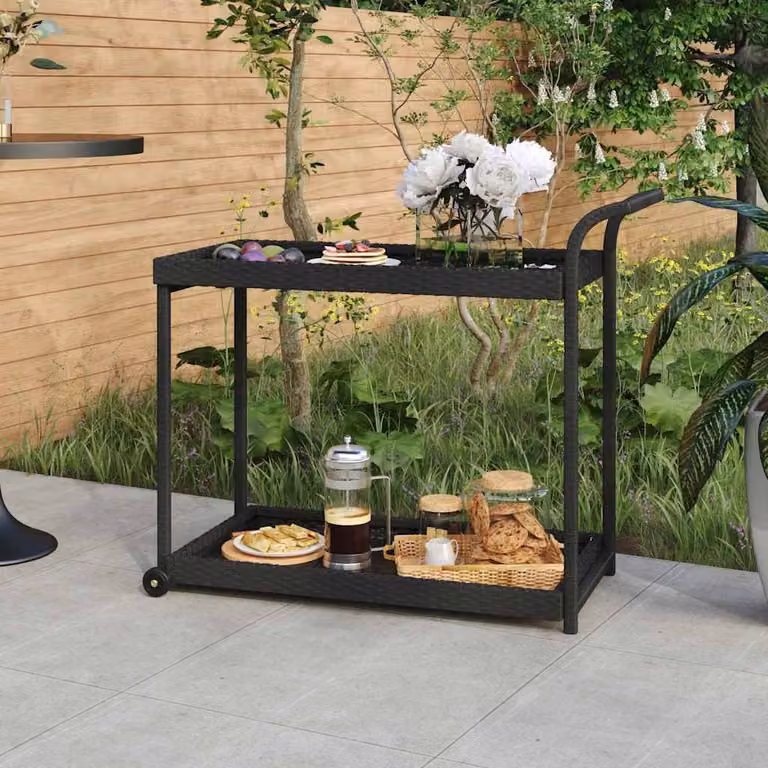 vidaXL Carrello da Bar Moderno in Polyrattan e Metallo Nero L/P/H: 100 x 45 x 83 cm