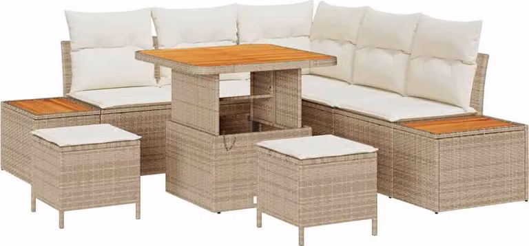 Set Divano da Giardino 8 pcs Beige polyrattan