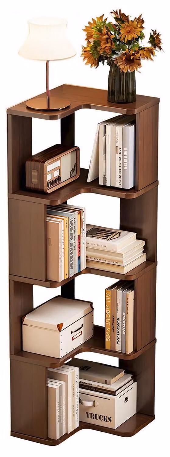 Scaffale a 4 ripiani in legno noce nero, salvaspazio, ideale per libri
