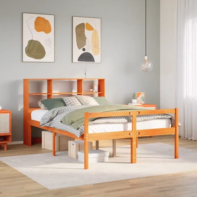 Letto Libreria senza Materasso Marrone Cera 140x200 cm Legno 3322034