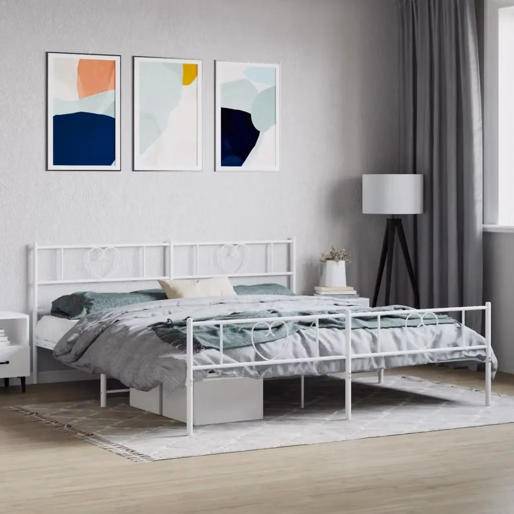 Letto matrimoniale DESIGN IN con testiera e pediera in metallo bianco L/P/H: 180 x 200 x 90 cm – 2
