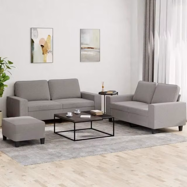 Set di divani 3 pezzi vidaXL in tessuto beige e grigio per soggiorno con cuscini inclusi