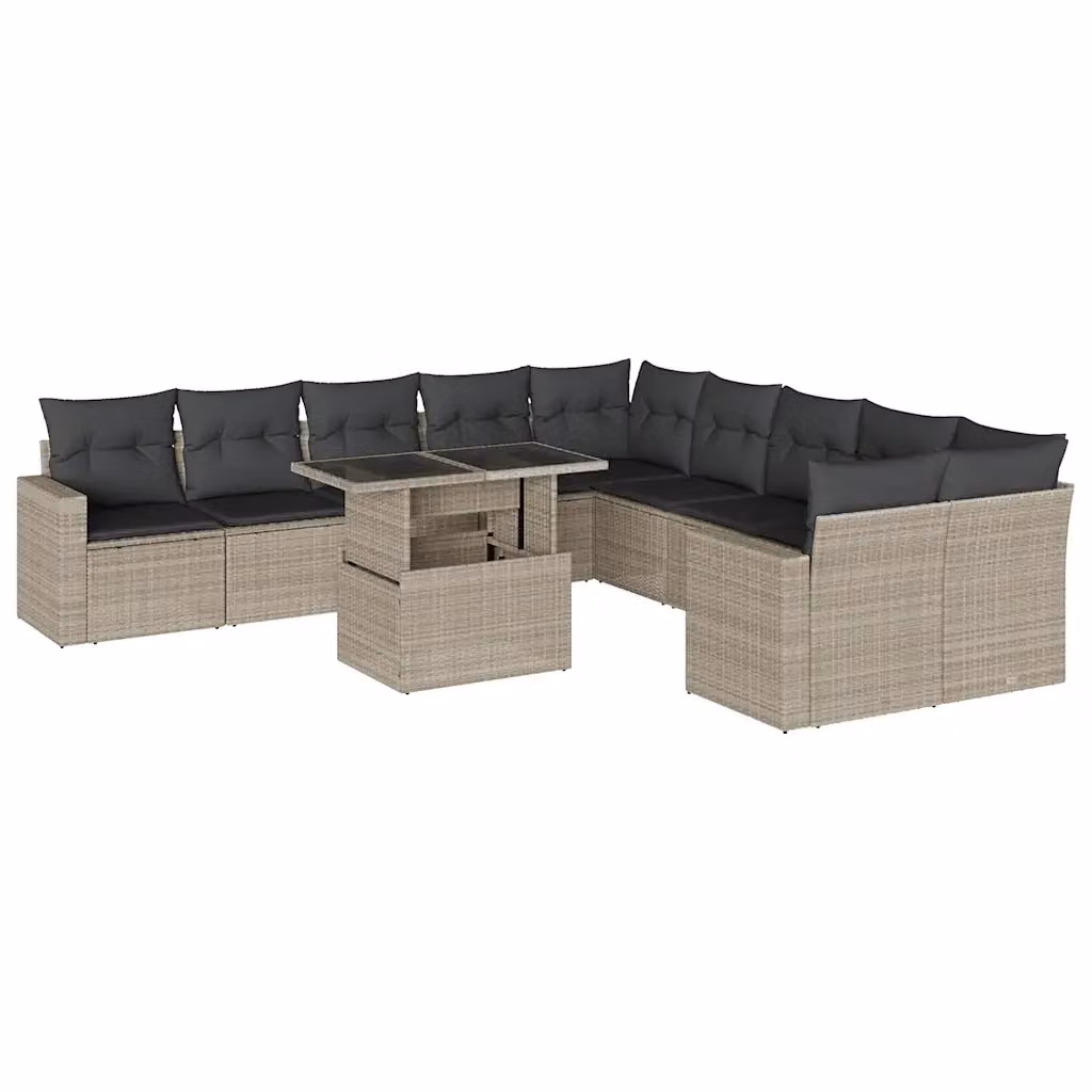 vidaXL Set Divani da Giardino a L 11 pz in Polyrattan Grigio Antracite con Cuscini Imbottiti e Tavolino – 2