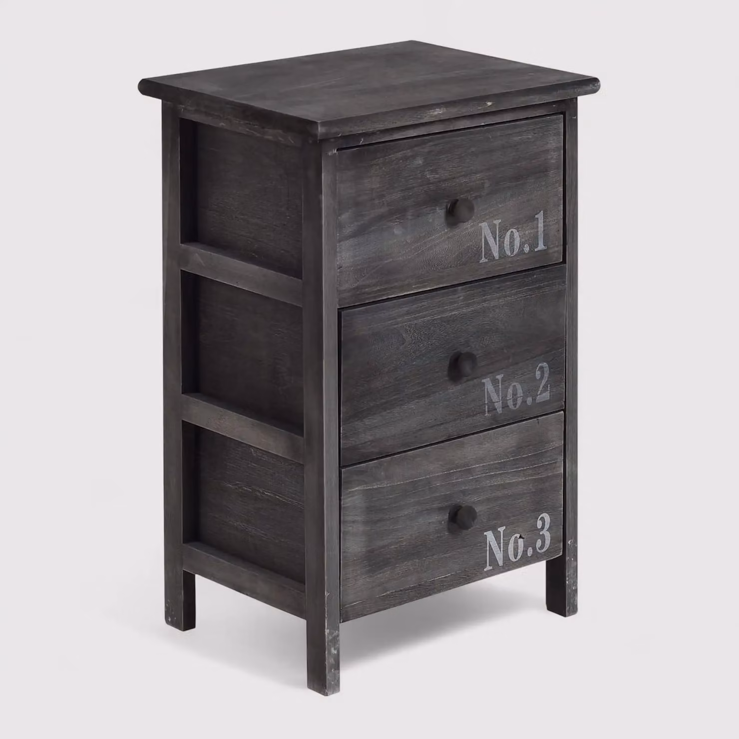 Anturio - Comodino in stile industrial con 3 cassetti decorati