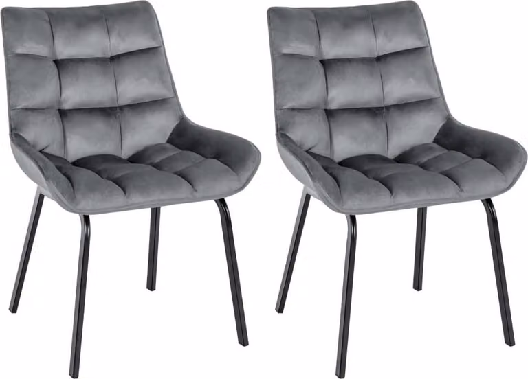 set di 2 sedie per sala da pranzo - sedie da cucina - altezza seduta confortevole, struttura in metallo | colore: grigio scuro. Materiale: morbido
