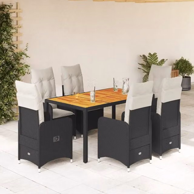 Set da Bistrò da Giardino 7 pz con Cuscini Nero in Polyrattan 3276979