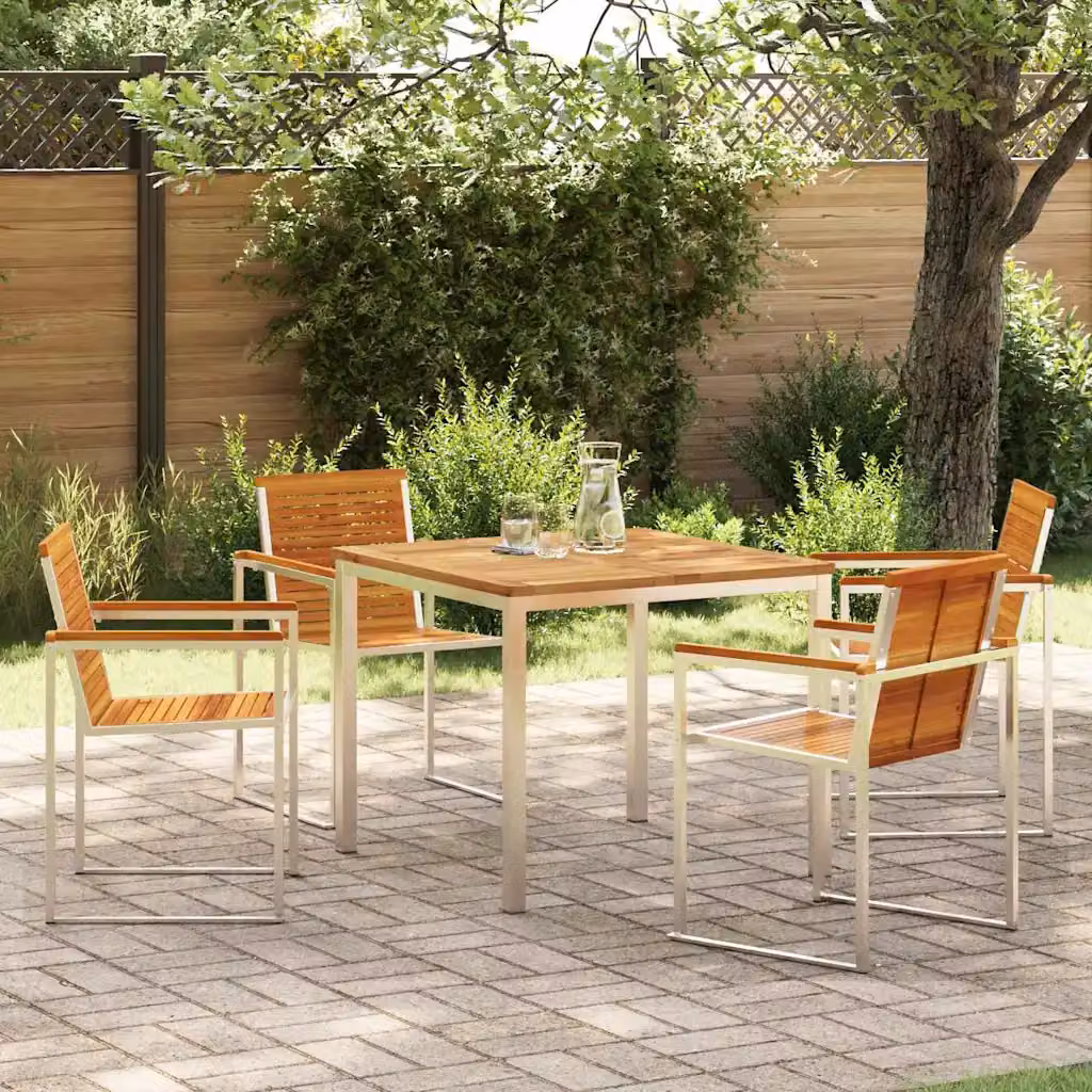 Set da pranzo per giardino e terrazzo vidaXL in legno di acacia e acciaio inossidabile, 5 pezzi, marrone e argento