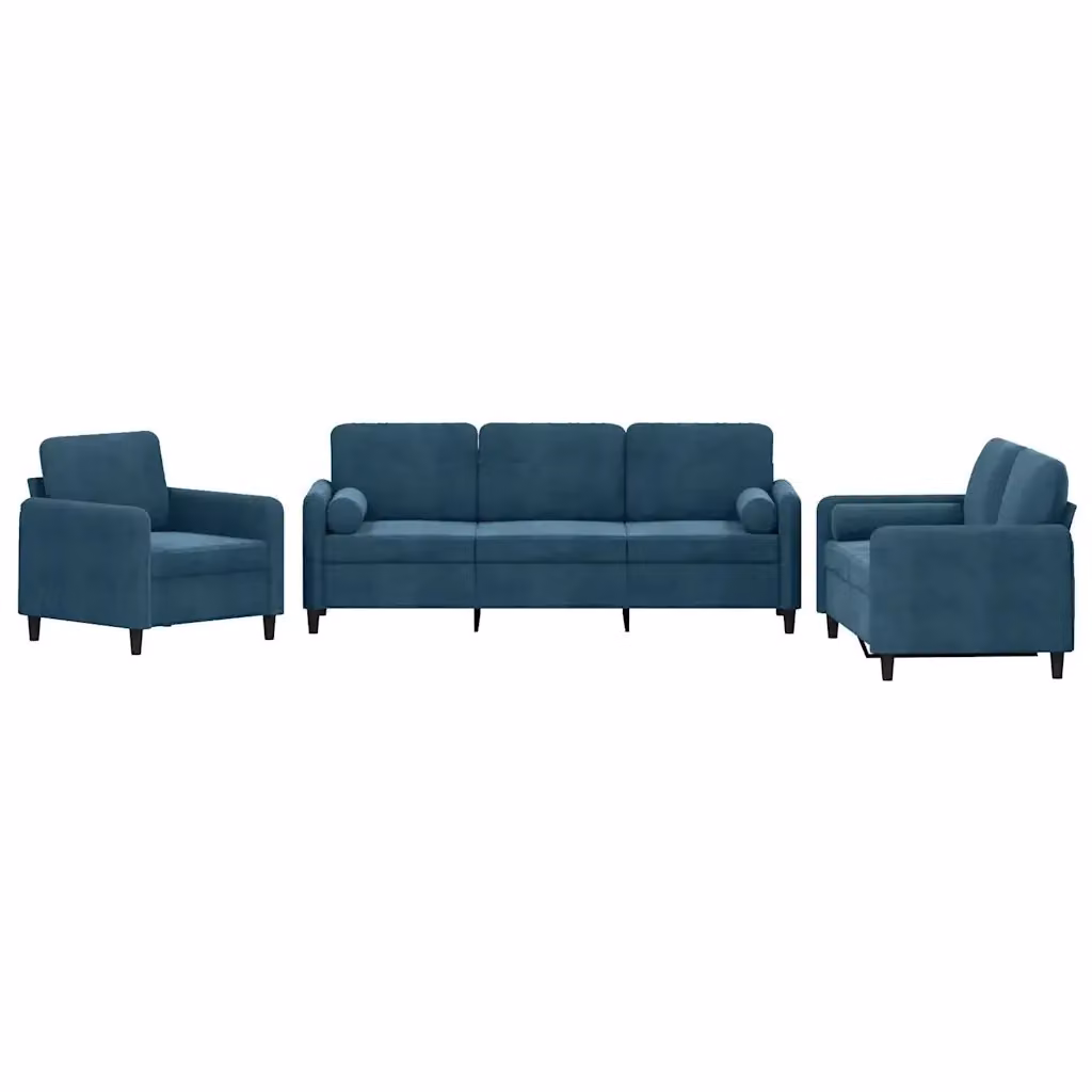 Set di divani 3 pezzi vidaXL in velluto blu con cuscini per soggiorno moderno – 2