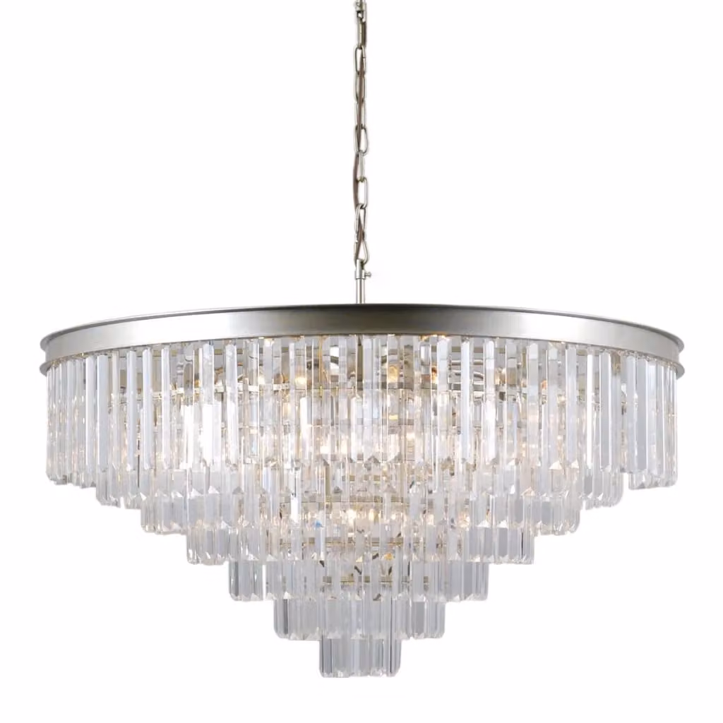 Lampadario a sospensione Italux Verdes in cristallo e metallo oro champagne, regolabile in altezza, 14xE14