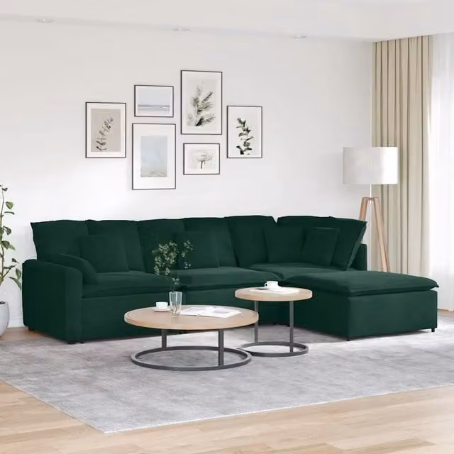 Divano Modulare a L con Poggiapiedi e Cuscini in Velluto Verde vidaXL