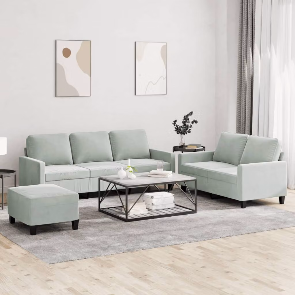 Maison Exclusive - Set divano a 3 posti con cuscini in velluto grigio chiaro