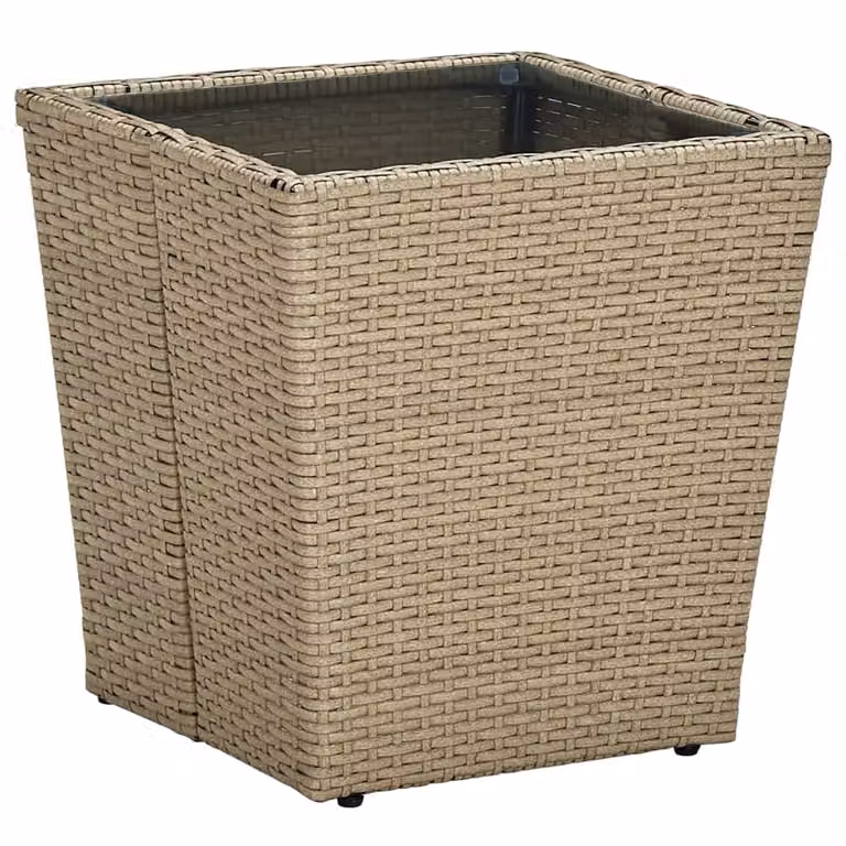 vidaXL Tavolino Beige 41,5x41,5x44 cm Poli rattan e vetro temperato