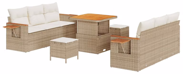 Set Divano da Giardino 9 pcs Beige polyrattan