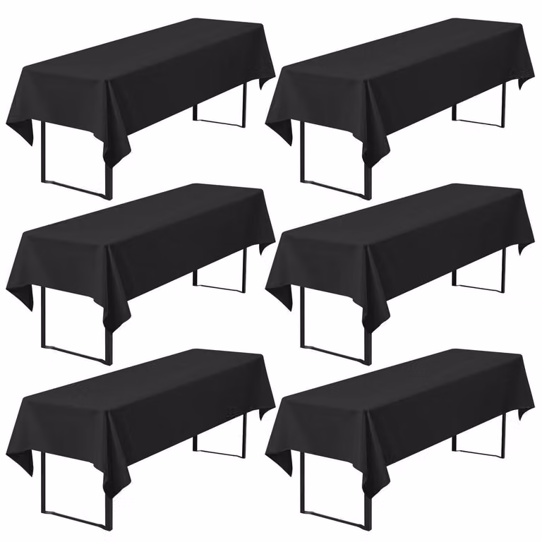 Tovaglioli per tavoli da birra, confezione da 6, colore nero, dimensioni 260 x 110 cm, in poliestere, adatti per tavoli da birra