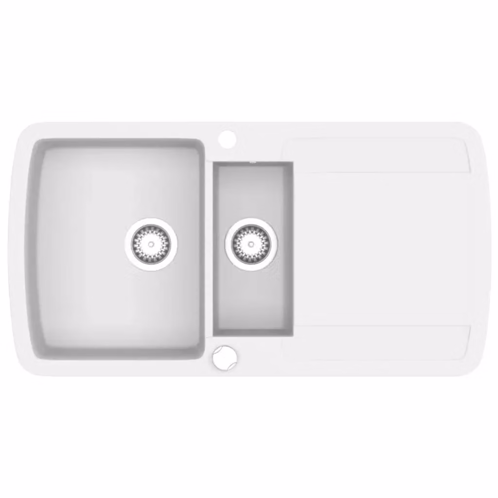 Lavello da cucina a doppia vasca in granito bianco vidaXL L/P/H: 96 x 50 x 31 cm – 2