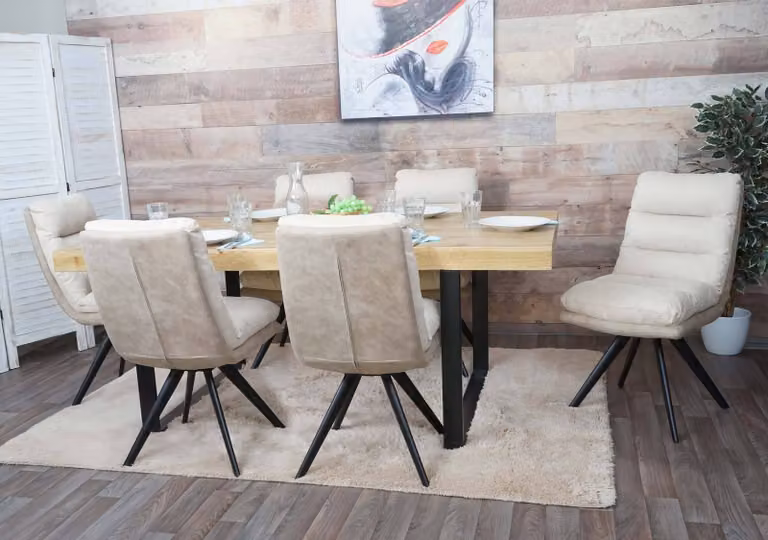 set di 6 sedie da pranzo HWC-G66, sedia da cucina Sedia, girevole auto posizione tessuto MVG ~ crema