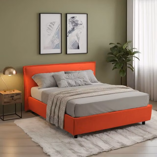 Letto alla francese DMORA Bronte arancione con base contenitore lift up, L/P: 120 x 200 cm – 1