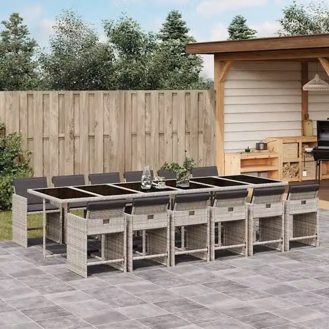 Set da pranzo da giardino vidaXL in polyrattan con cuscini e tavolo in vetro, 13 pezzi, antracite