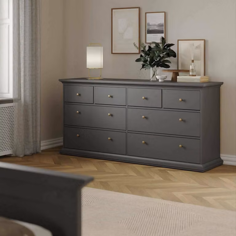 Dmora Cassettiera Asiagela 48.5x183.4x86.88h cm Grigio, 8 Cassetti Apertura Scorrevole