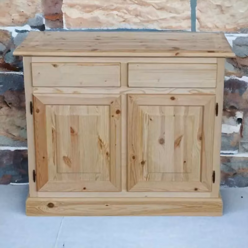 Credenza Mobili 2G in legno massello di pino grezzo con 2 porte e 2 cassetti, L: 105 cm, P: 42 cm, H: 85 cm – 1