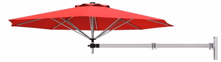 Ombrellone da parete, diametro 250 cm, alluminio, colore rosso