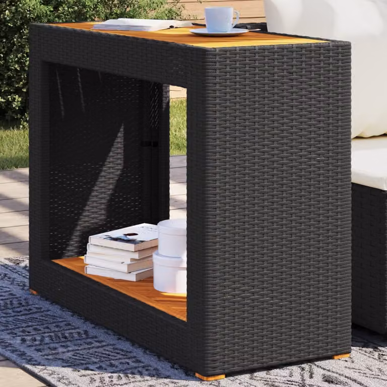 vidaXL Tavolino da Giardino Rettangolare in Polyrattan e Legno di Acacia Oliato, Colore Nero e Marrone, L 100 x P 40 x H 75 cm
