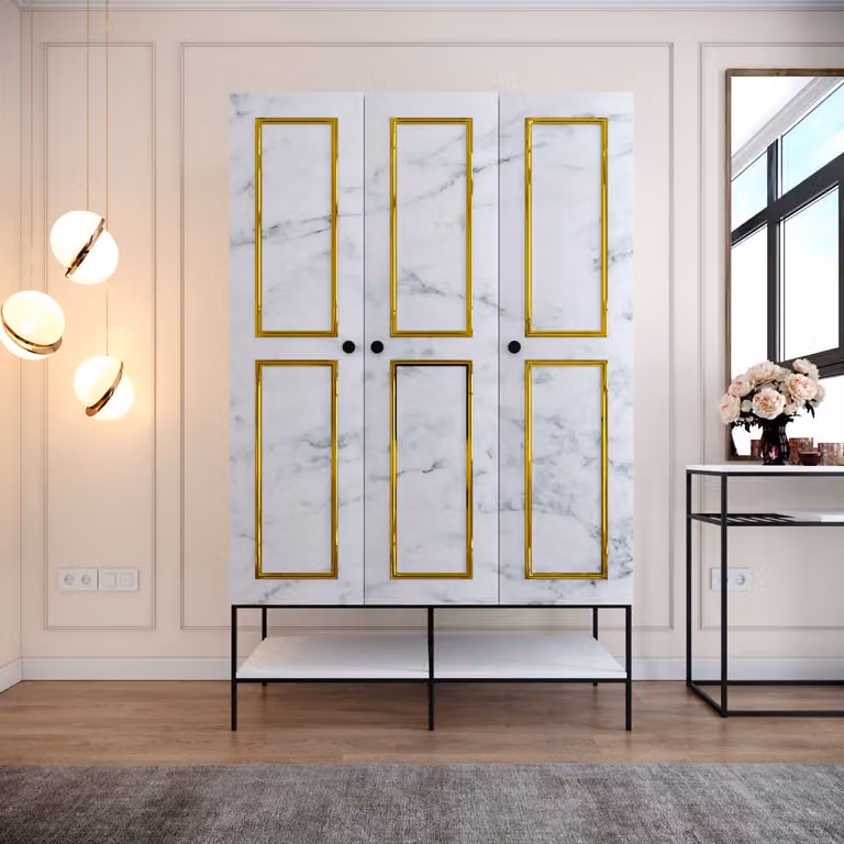 Skye Decor, Martin 3 - Bianco, Nero, Oro, Armadio, Bianco, 100% PANNELLI DI PARTICELLE RIVESTITI IN MELAMMINA, 126 x 50 x 200 cm