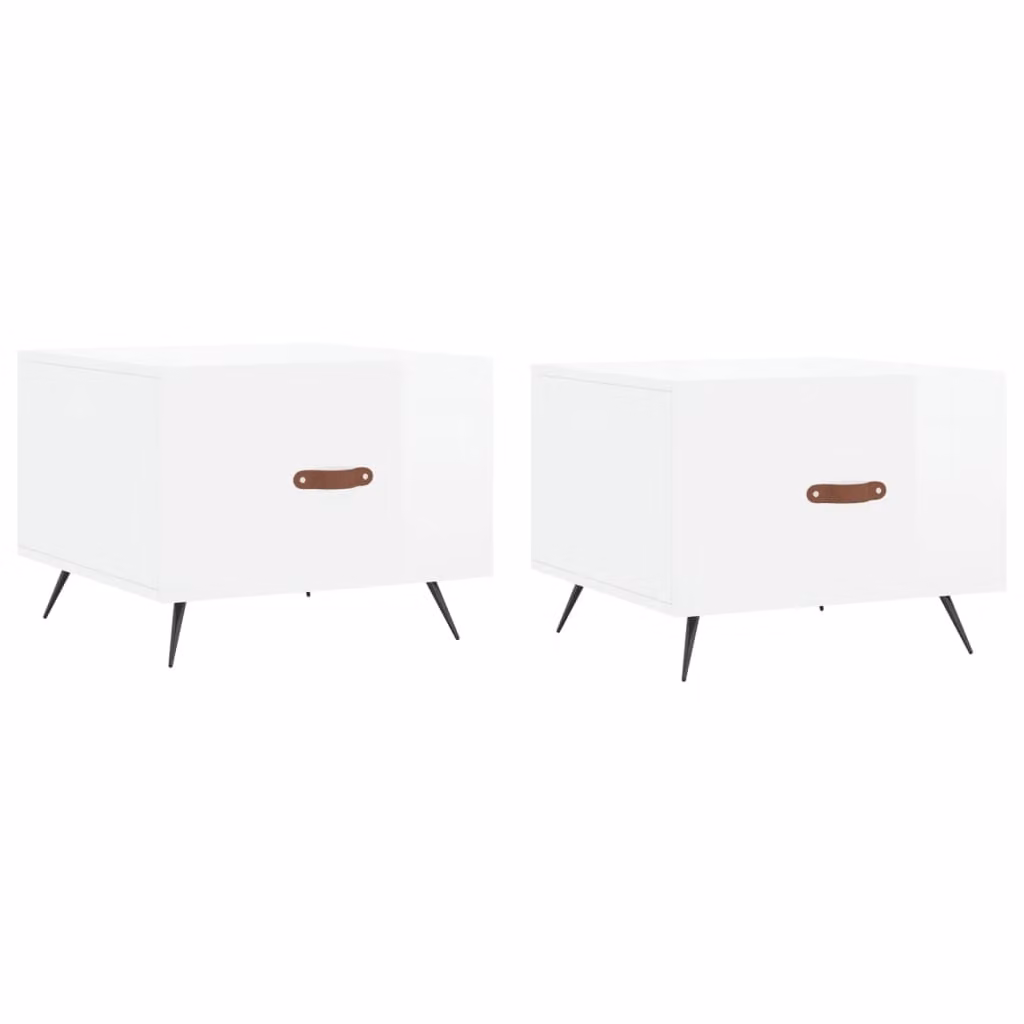 Tavolini Salotto 2pz Bianco Lucido 50x50x40cm Legno Multistrato