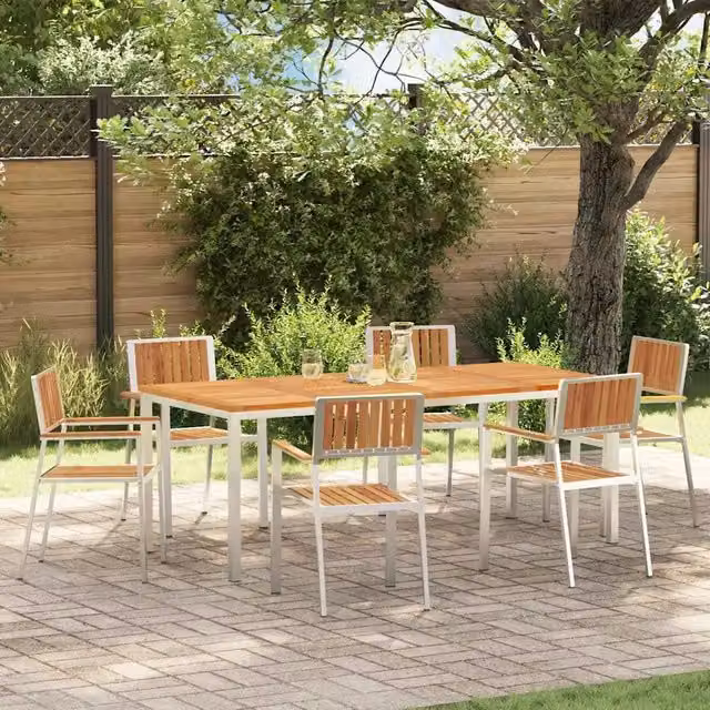 Set da pranzo per esterni vidaXL in legno di acacia e acciaio inossidabile, 7 pezzi, marrone e argento, L/P/H: 200 x 90 x 75 cm – 1
