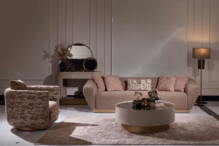 Sofagarnitur Sofa 3 Sitzer Sessel Couchtisch Kommode Beige Stoff 5tlg