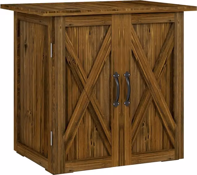 Outsunny Casetta da Giardino in Legno con 2 Ante in Stile Rustico, Marrone, L: 77 cm, P: 55 cm, H: 72 cm