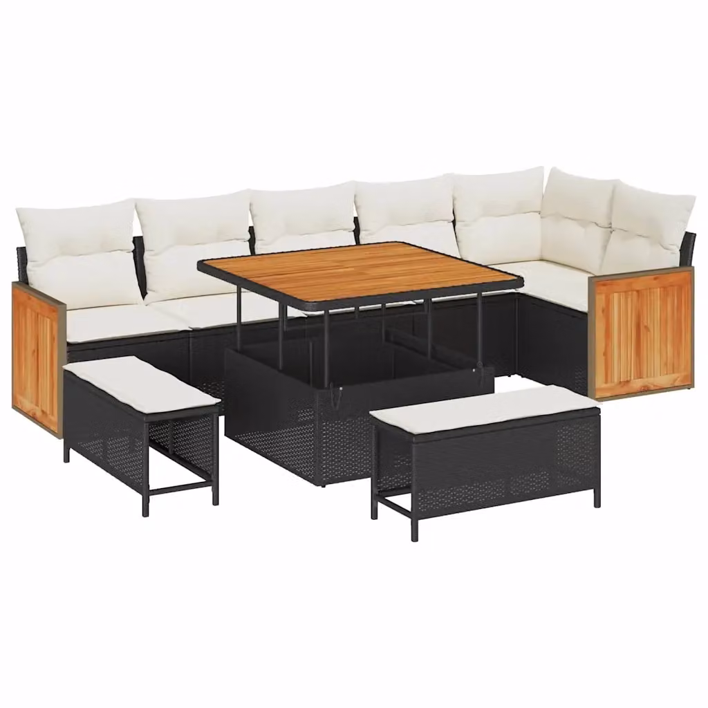 vidaXL Set Divano da Giardino Moderno a L in Polyrattan con 11 Pezzi, Nero e Beige – 2