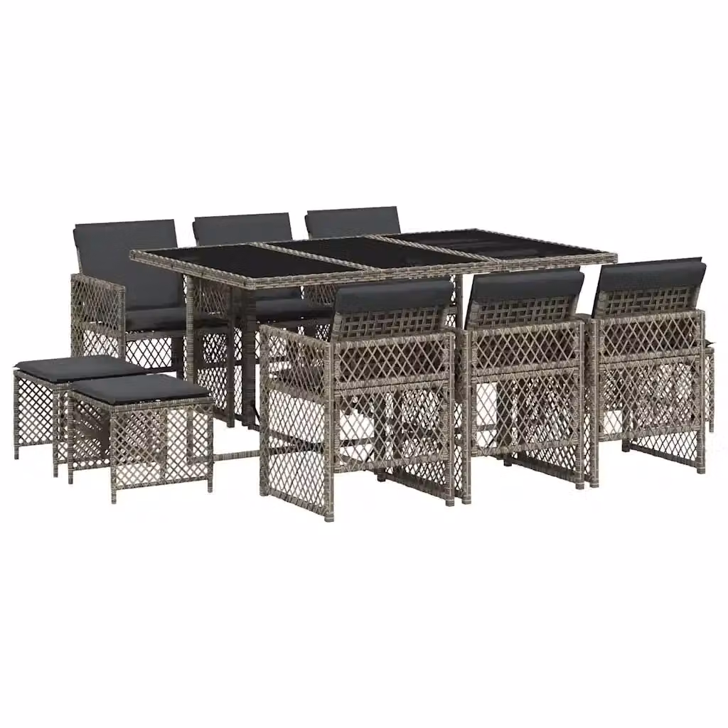 vidaXL Set da Pranzo da Giardino 11pz in Polyrattan Grigio con Piano in Vetro – 2