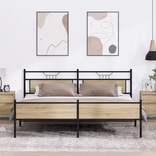 Letto girevole vidaXL in metallo e MDF color rovere sonoma L/P/H: 200 x 200 x 91,5 cm