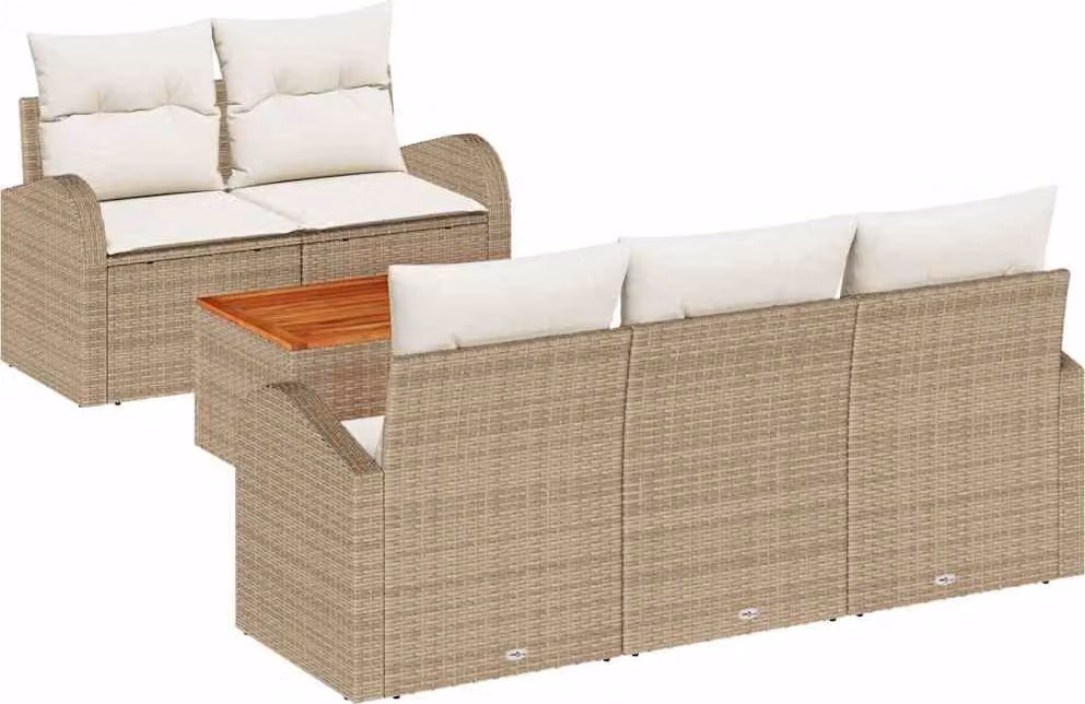 Set Divano da Giardino 6 pcs Beige e Crema polyrattan