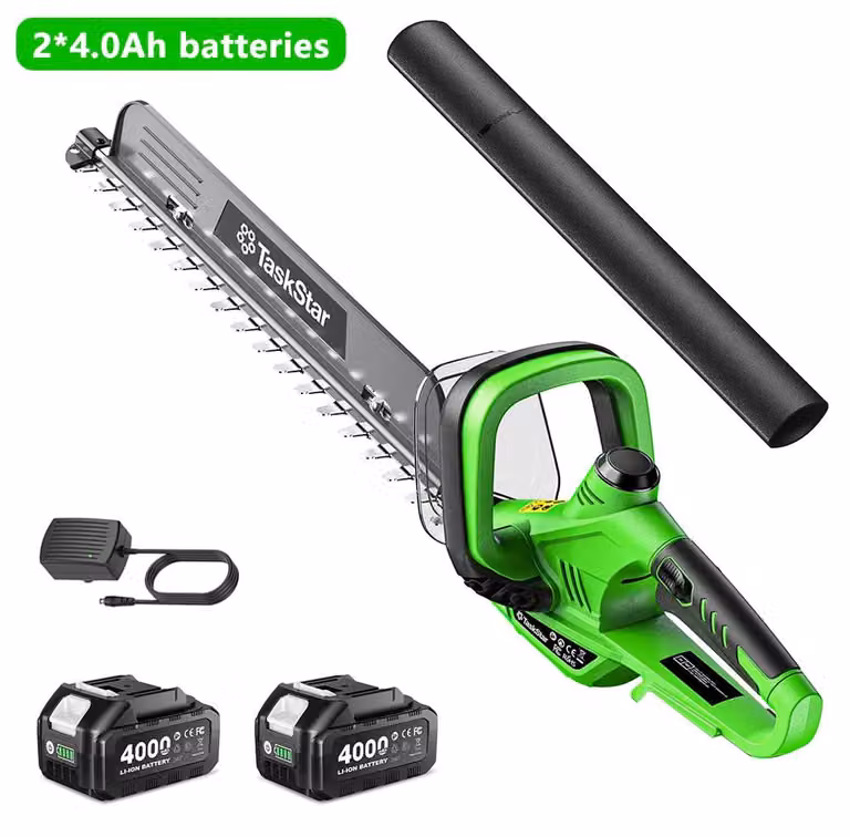 Tagliasiepi, con maniglia girevole, paraspruzzi, dotato di 2 batterie da 4.0Ah, con spina europea da 100V-240V
