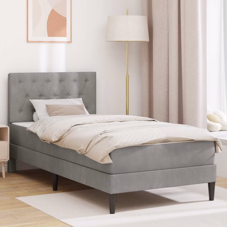 Struttura letto con materasso vidaXL in velluto grigio, dimensioni 90 x 200 cm