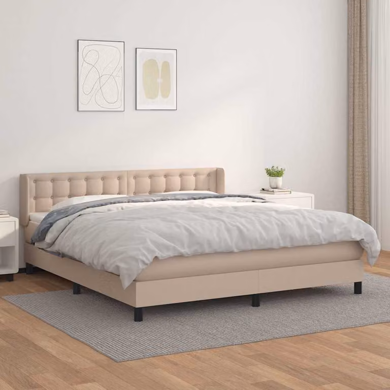 vidaXL Giroletto a Molle con Materasso in Similpelle Beige, L/P: 180 x 200 cm