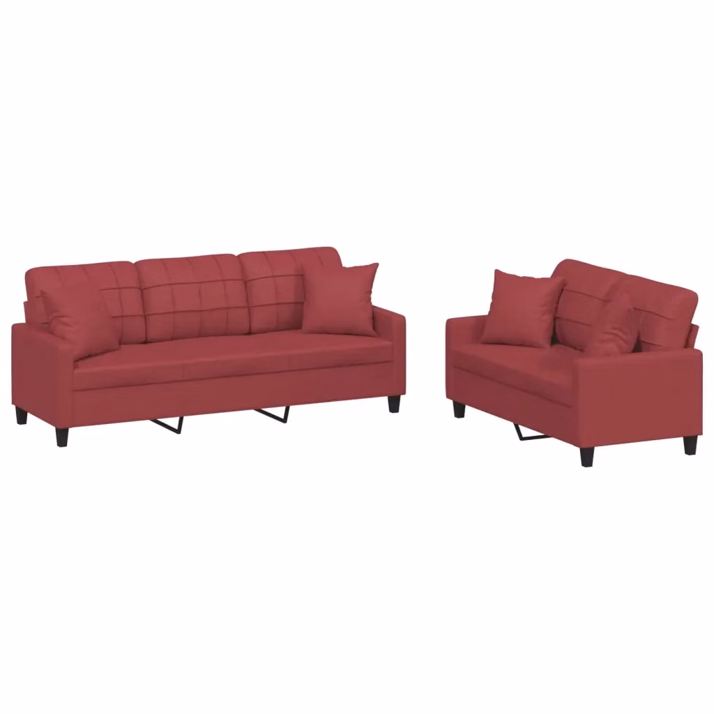Set di divani 2 pezzi vidaXL in similpelle rossa con cuscini per soggiorno moderno – 2
