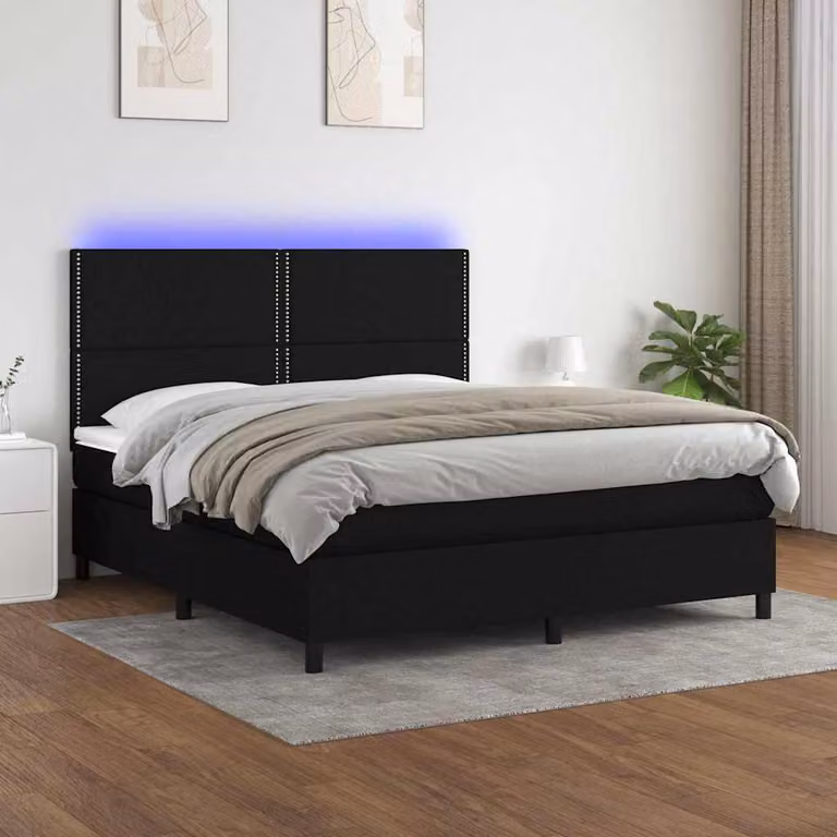 Letto Ibrido vidaXL con Materasso e Illuminazione LED, Nero e Bianco, L/P: 180 x 200 cm
