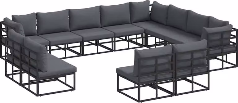 Set Divano da Giardino con cuscino 12 pcs Nero Alluminio
