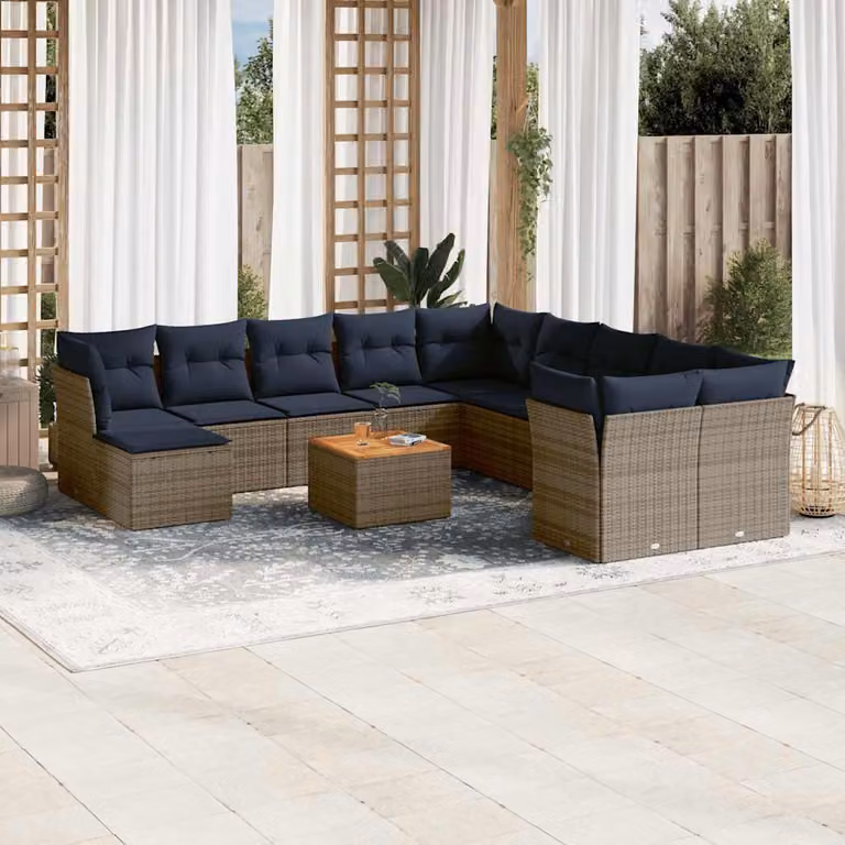 Maison Exclusive - Set da giardino 12 pezzi con cuscini, grigio, polyrattan