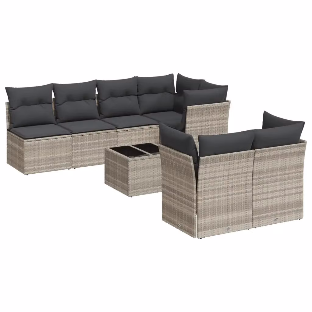 vidaXL Set Divano da Giardino a L con Cuscini e Tavolino da Caffè, 8 Pezzi, Grigio – 2
