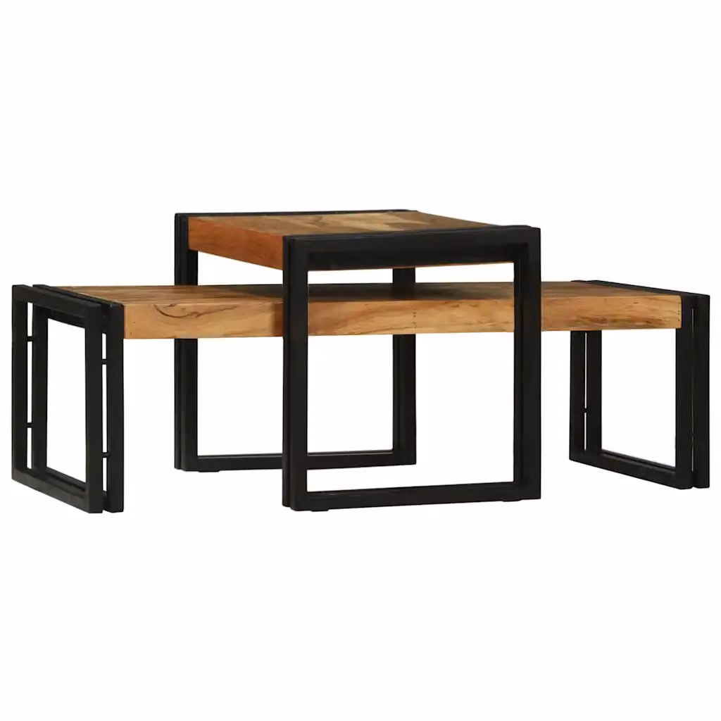 Set di 2 tavolini da salotto moderni vidaXL in legno di acacia e metallo, Marrone, L/P/H: 48 x 40 x 40 cm