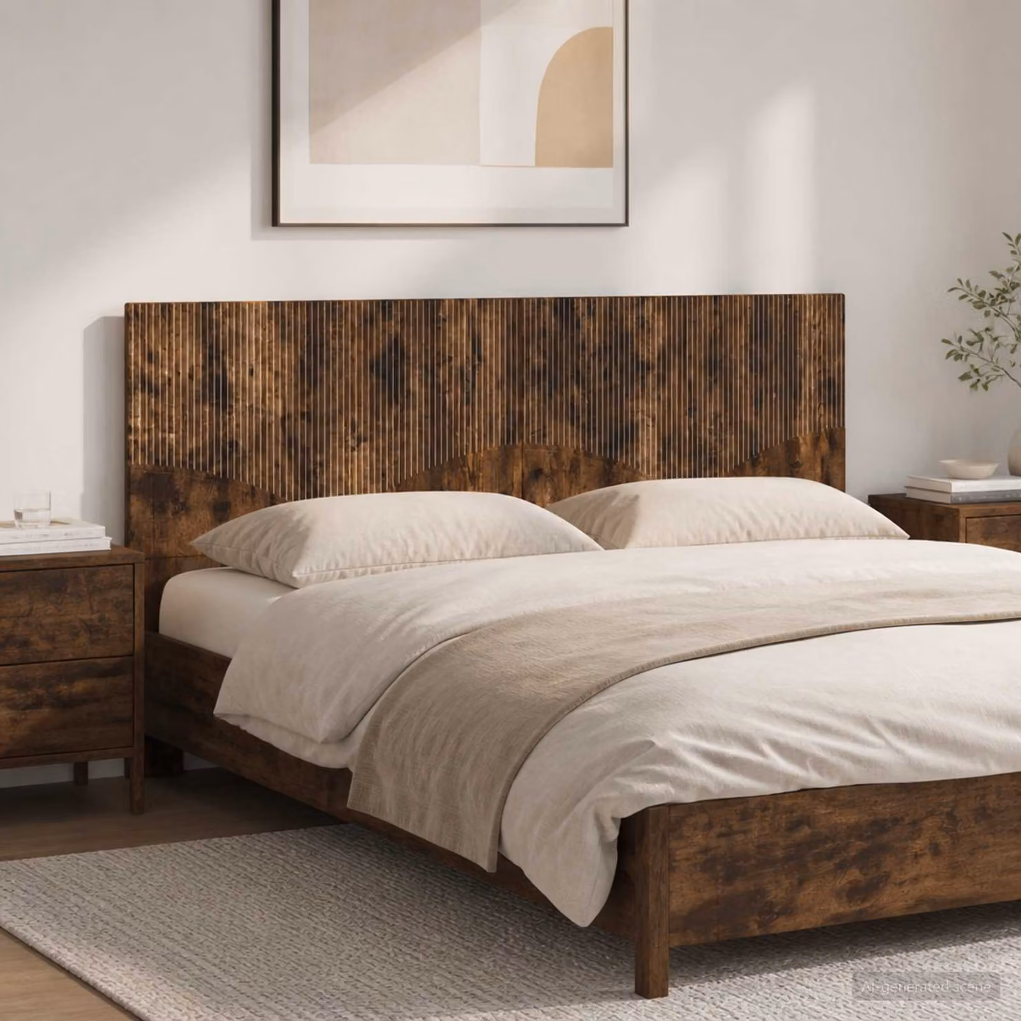 Testiera da muro vidaXL HOORN in legno ingegnerizzato Rovere Fumo con mensola integrata, marrone, L: 200 cm, H: 50 cm, P: 17,39 cm