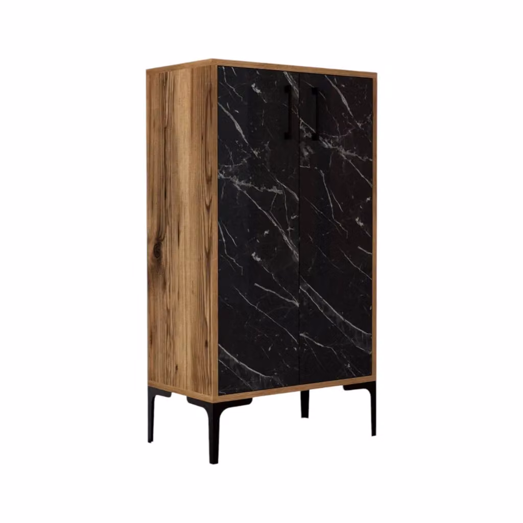 Scarpiera Moderna DMORA Ngerulmud con 8 Paia, L: 60 cm, P: 35 cm, H: 111 cm, Marrone e Nero – 2