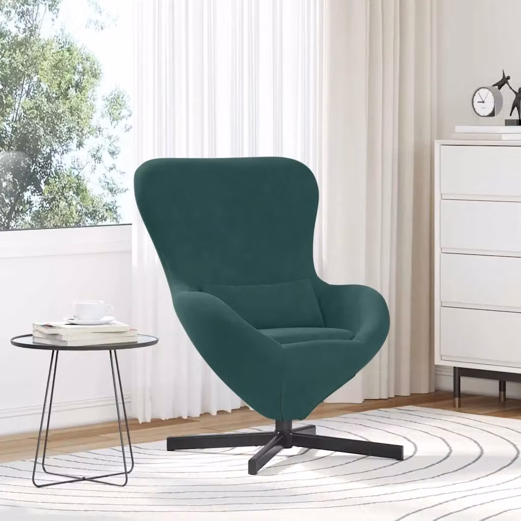 Poltrona uovo vidaXL in velluto verde con base girevole 360 gradi L: 63 cm, P: 73 cm, H: 90 cm