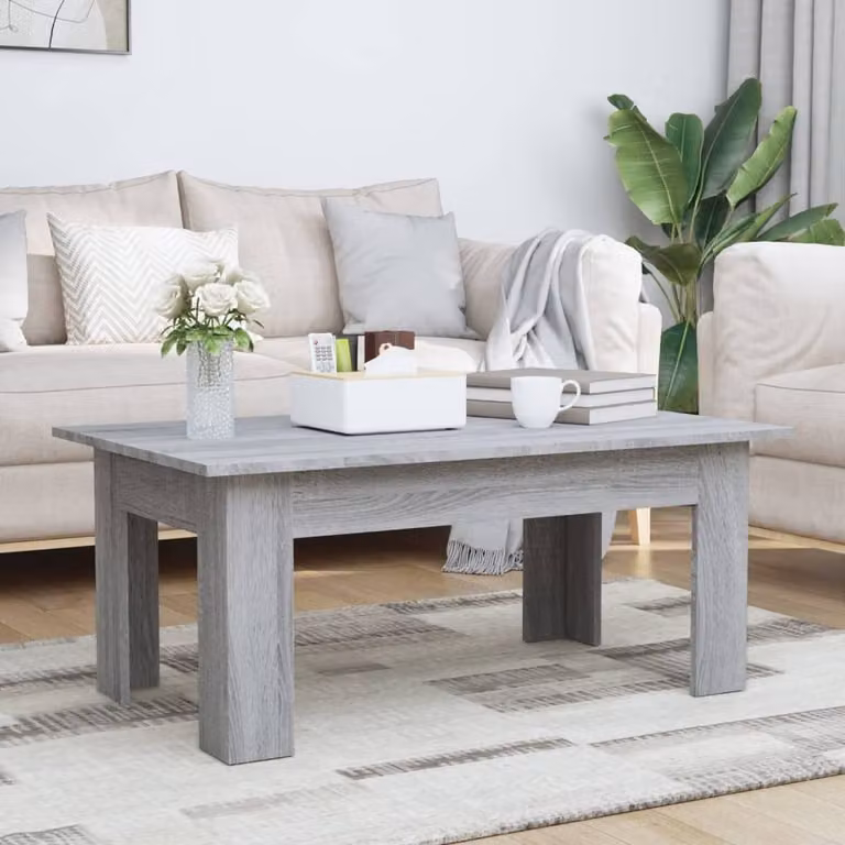 The Living Store Tavolino Grigio Sonoma 100x60x42 cm Materiale a base di legno